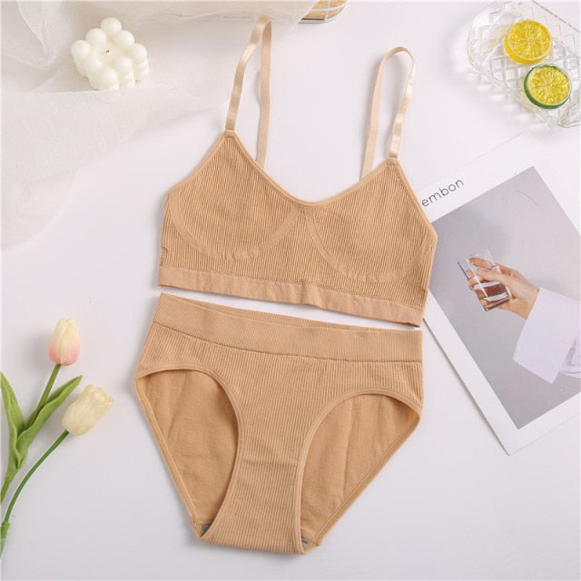 VenusFox Women Seamless Tops Panties Set Soft Wireless Bra Set Comfortable Bralette Brazilian Underwear Suit Girls Fitness Tops