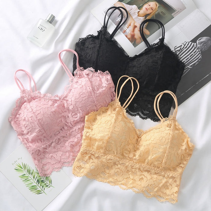 VenusFox Women Lace Bra Set Sexy Lingerie French Bralette Lace Panties Cropped Bra Panty Set Female Underwear Set