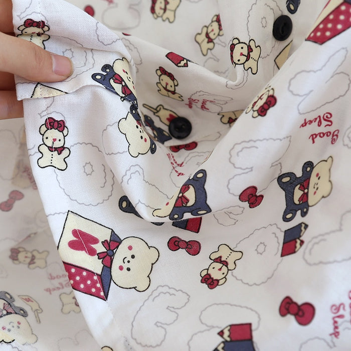 VenusFox Fresh pajamas sets women 100% gauze cotton Japanese summer long sleeve casual sleepwear women simple cute bear pyjamas