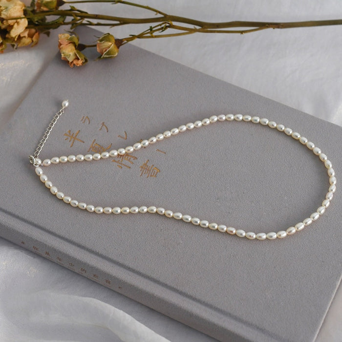 VenusFox Mini Natural freshwater pearl necklace for women wedding 925 sterling silver jewelry