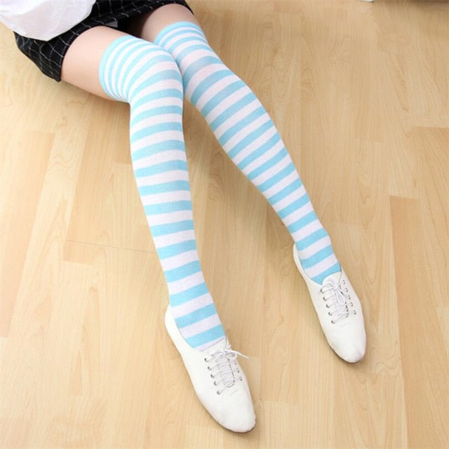 VenusFox ladies over-knee socks Japanese style thigh socks striped high socks breathable color striped socks