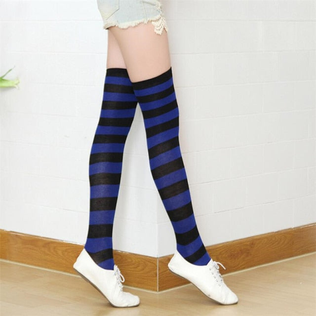 VenusFox ladies over-knee socks Japanese style thigh socks striped high socks breathable color striped socks