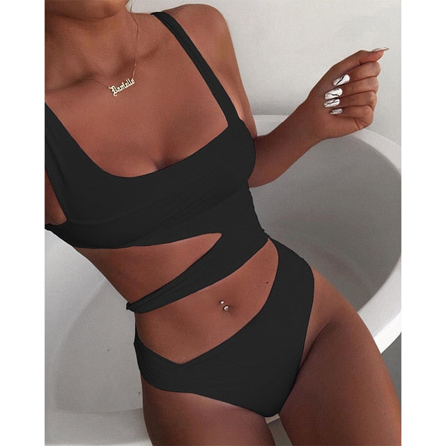 VenusFox New Sexy White One Piece Swimsuit Women Cut Out Swimwear Push Up Monokini Bathing Suits Beach Wear Swimming Suit For Women