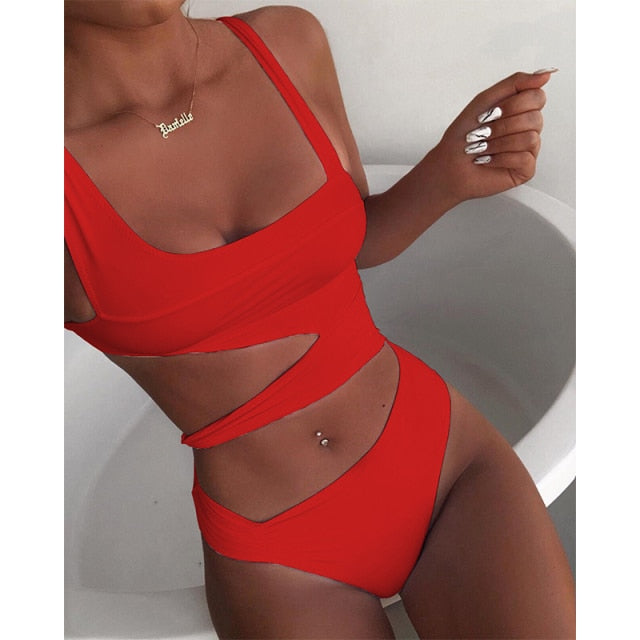 VenusFox New Sexy White One Piece Swimsuit Women Cut Out Swimwear Push Up Monokini Bathing Suits Beach Wear Swimming Suit For Women