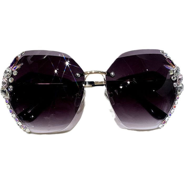 VenusFox Fashion Brand Design Vintage Rimless Rhinestone Sunglasses Women Men Retro Cutting Lens Gradient Sun Glasses Female UV400