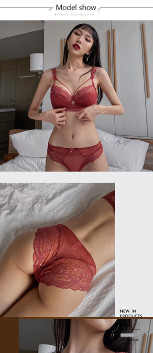 VenusFox Deep V Plus Size Lace Bras And Panty Sets For Women Thin Embroidery Push Up Sexy Underwear Set Female Red Lingerie A B C D E Cup