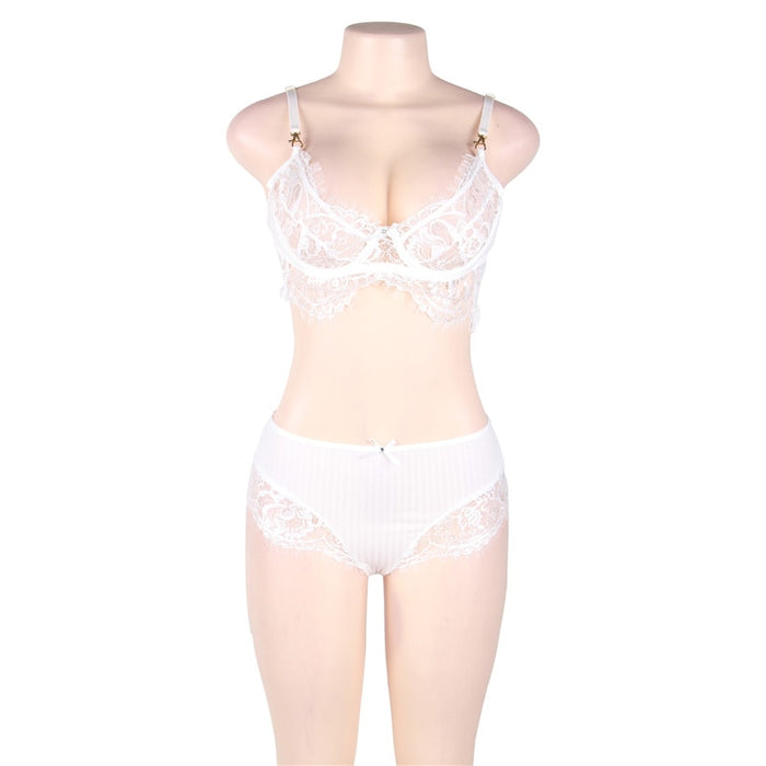 VenusFox Lace Women's Underwear Set Transparent 3XL Lingerie Set High Waist Panties Stitching Brassiere Sexy Lenceria RL80506