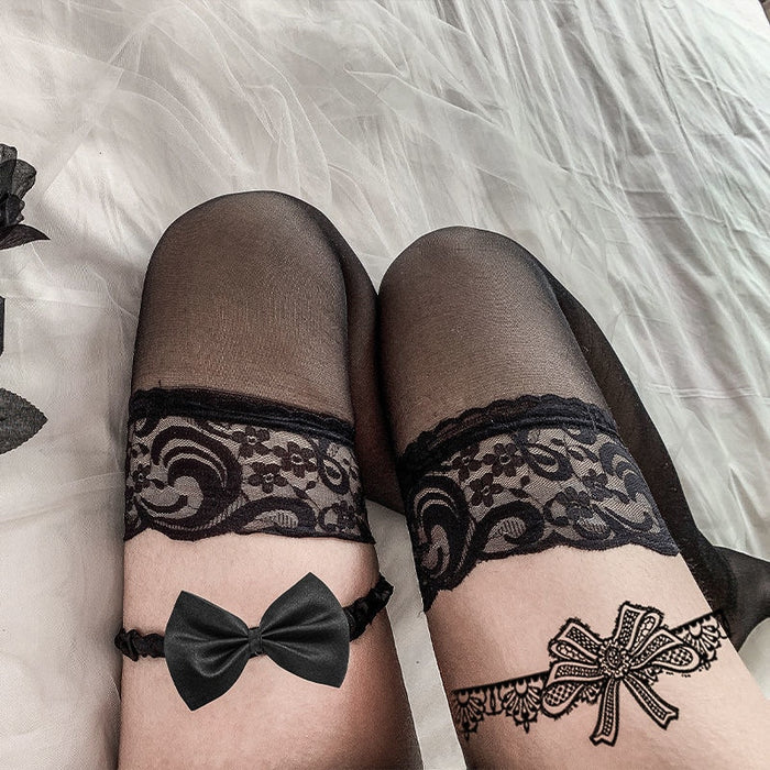 VenusFox New Sexy Lingerie Lace Stocking Black White Transparent Over Knee Socks Long Tube High Tube Thigh Stocking sexy stockings