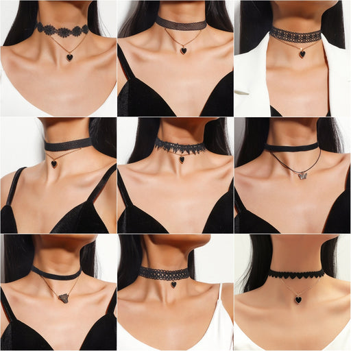 VenusFox Black Leather Velvet Choker Necklace