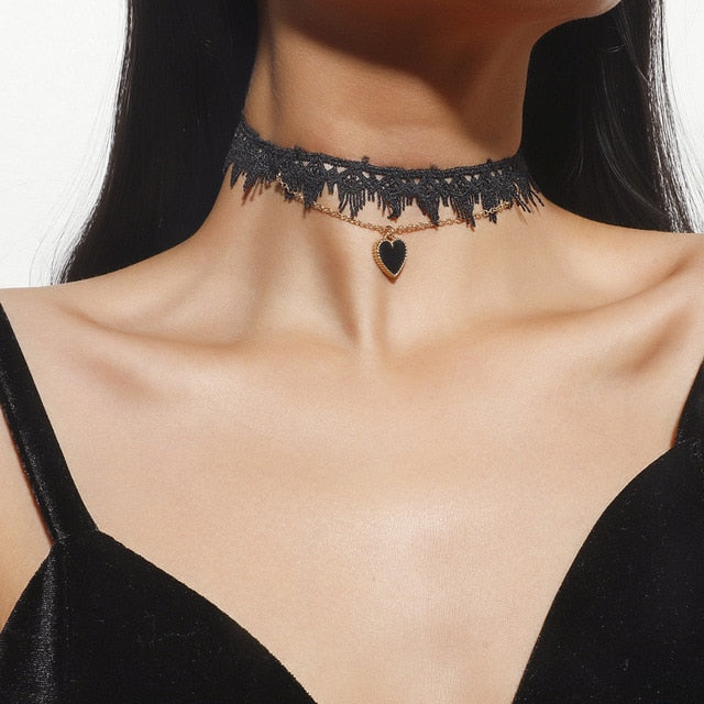 VenusFox Black Leather Velvet Choker Necklace