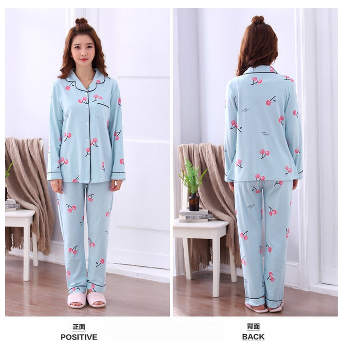 VenusFox Women's Pajamas New Autumn Spring Long Sleeve Sleepwear Set Striped cartoon Woman Home Nightwear Set Cardigan Plus Size