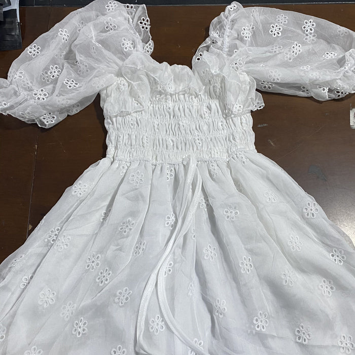 VenusFox French Summer Dress Women White Puff Sleeve Korean Style Fairy Dress Lace Chiffon Kawaii Elegant Vintage Dress Vestidos