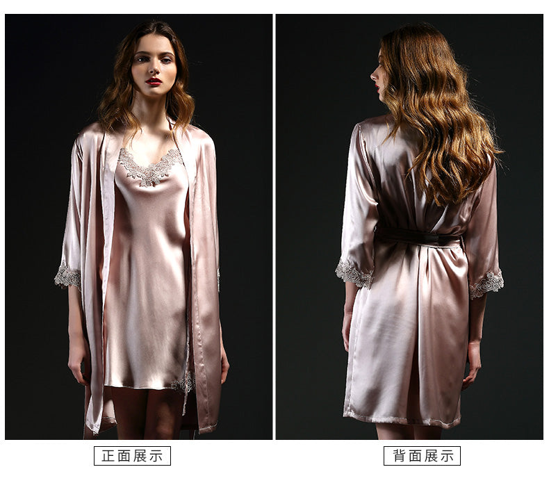 VenusFox Luxury Pure Silk Pyjamas 100% Mulberry Silk Pajamas Kimono & Robe  Sleepwear Female Real Silk Sleepwear Homewear Women