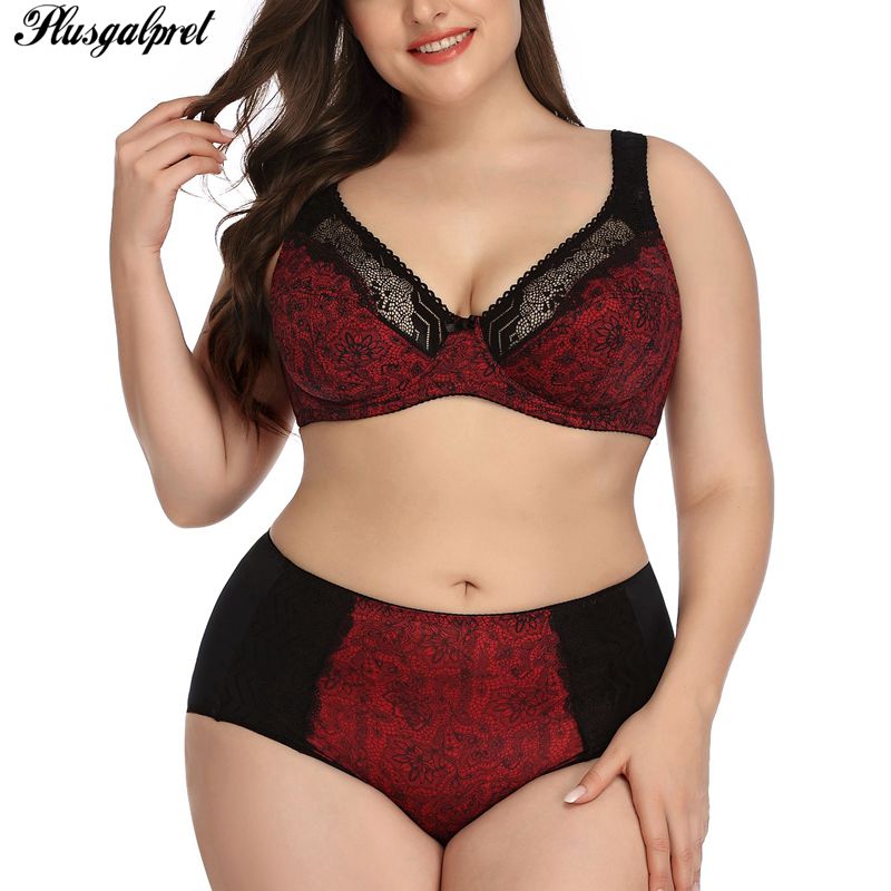 VenusFox PlusGalpret Floral Print Lace Bra and Panty Set Women Sexy Lingerie Bra Set Intimates Ladies Underwear Set 85-110 D Cup XL-6XL