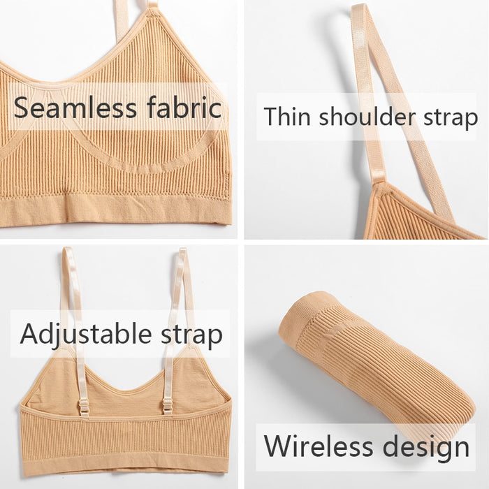 VenusFox Seamless Tanks Tops Panties Set Female Underwear Wireless Bra Crop Top Women Low-rise Underpants Soft Bralette Lingerie