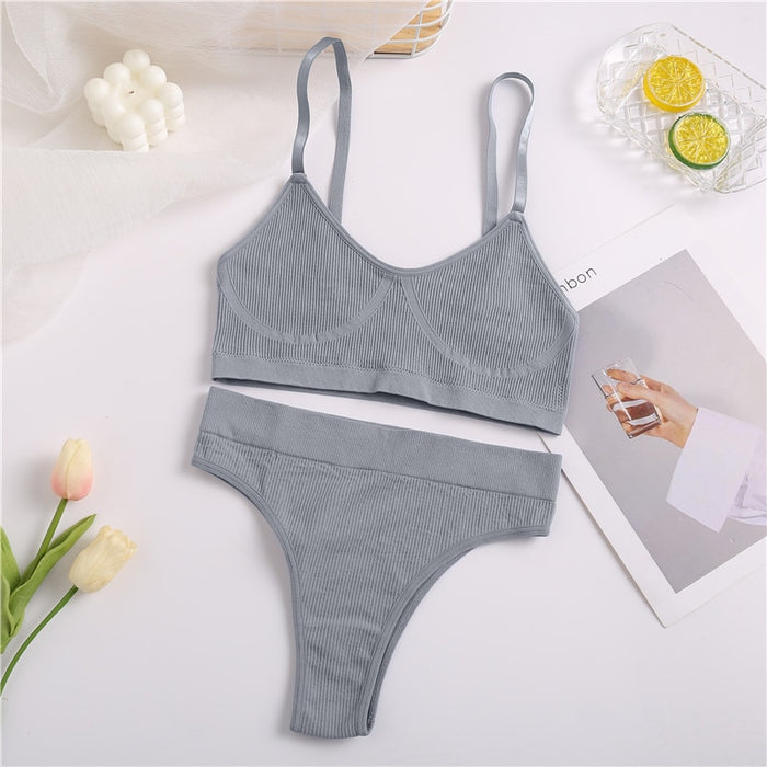 VenusFox Seamless Tanks Tops Panties Set Female Underwear Wireless Bra Crop Top Women Low-rise Underpants Soft Bralette Lingerie