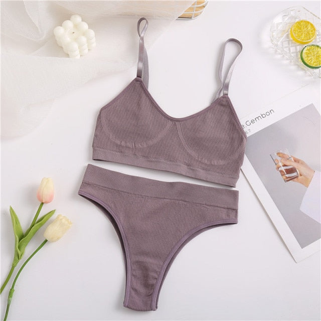 VenusFox Seamless Tanks Tops Panties Set Female Underwear Wireless Bra Crop Top Women Low-rise Underpants Soft Bralette Lingerie