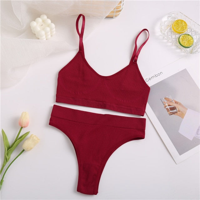 VenusFox Seamless Tanks Tops Panties Set Female Underwear Wireless Bra Crop Top Women Low-rise Underpants Soft Bralette Lingerie