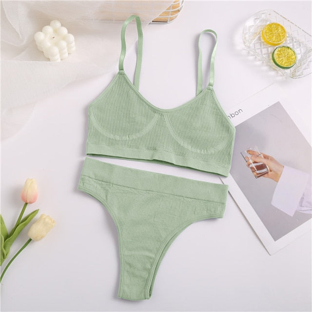 VenusFox Seamless Tanks Tops Panties Set Female Underwear Wireless Bra Crop Top Women Low-rise Underpants Soft Bralette Lingerie