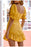 VenusFox Comoto Cotton ruffled puff sleeve mini women dress Yellow high waist lace up mini dress Summer elegant sexy women dress