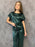 VenusFox Green Brown Women Sleepwear 2 Piece Set Round Neck Short Sleeve Top Solid Loose Pants Satin Home Wear Casual Suit Sets