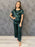 VenusFox Green Brown Women Sleepwear 2 Piece Set Round Neck Short Sleeve Top Solid Loose Pants Satin Home Wear Casual Suit Sets