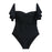 VenusFox Black One Piece Swimsuit Sexy Women Bandeau Ruffled Off Shoulder High Waist Swim Bath Suit Woman Bodysuit 2021 Swimwear Monokini