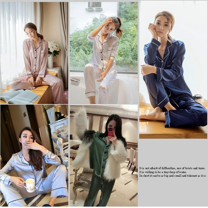 VenusFox Women's Silk Satin Pajama Set Sleepwear