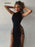 VenusFox Maxi Dresses For Women Party Sexy Summer Bodycon Hollow Nightclub Prom Sleeveless High Split Bandage Black
