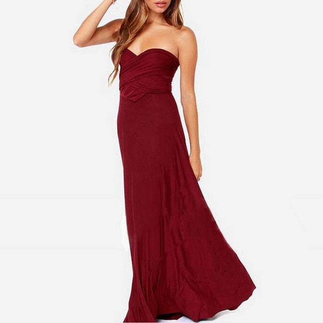 VenusFox Sexy Women's Multiway Wrap Maxi Red Dress Party Bridesmaids Infinity Robe Longue Femme