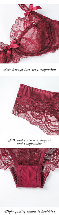 VenusFox Varsbaby  Ultra-thin Transparent Large Size Underwear Sexy Floral Bra+Panty Set
