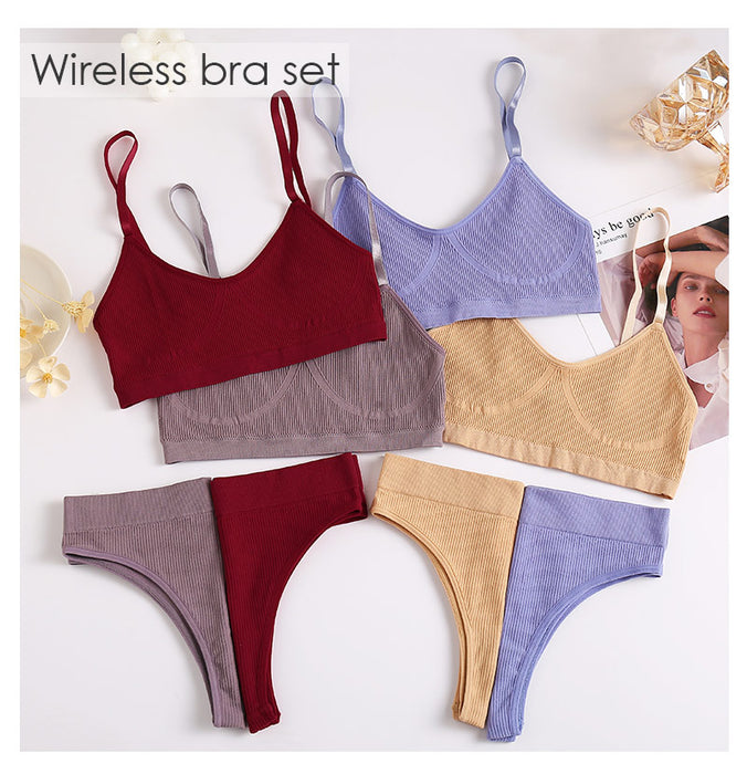 VenusFox Women Seamless Tops Panties Set Soft Wireless Bra Set Comfortable Bralette Brazilian Underwear Suit Girls Fitness Tops