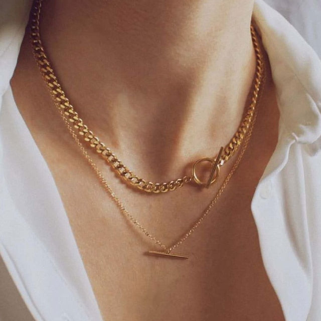 VenusFox Punk Thick Chain Heart Choker Necklace Retro Gothic Rock Gold Color Silver Color Geometric Clavicle Necklace Jewelry Gift