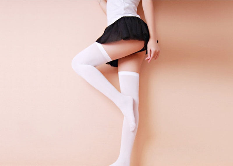 VenusFox Women Over High Knee Stocking Soild Japanese Student Sexy Long Leg Socks Girl Thigh Lingerie Party Black Opaque Stockings