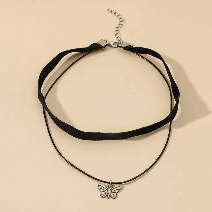 VenusFox Black Leather Velvet Choker Necklace