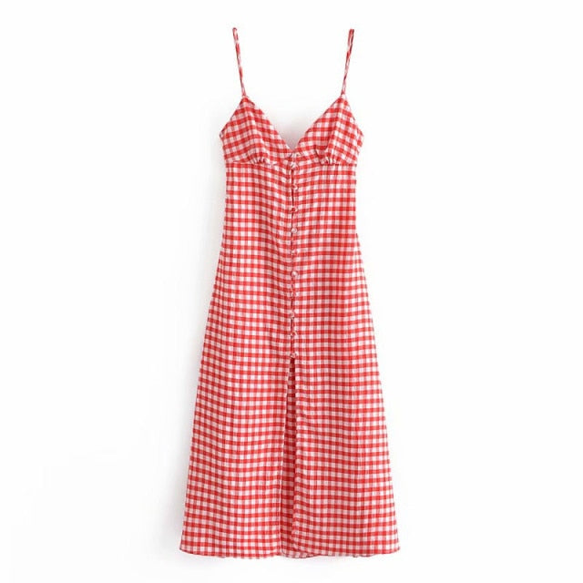 VenusFox 2021 Strappy Gingham Summer Dress Women Plaid Sleeveless Backless Sexy Party Dresses Woman Spaghetti Straps Mini Red Dress