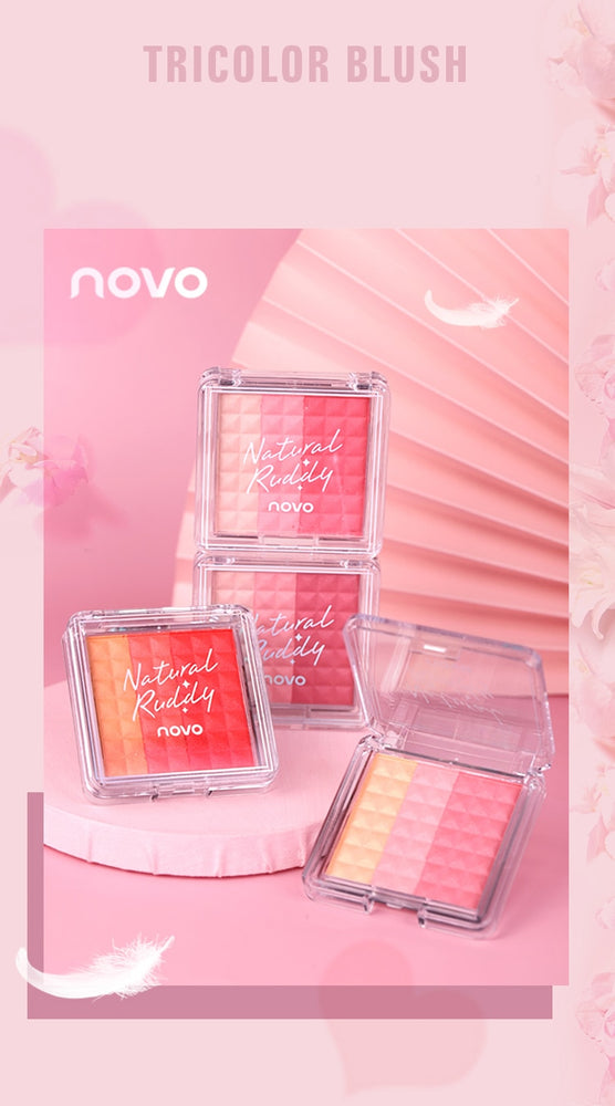 NOVO Vitality Light Feather Tricolor Gradient Blush Palette No Irritation Blusher Palette Waterproof Face Cheek Blush