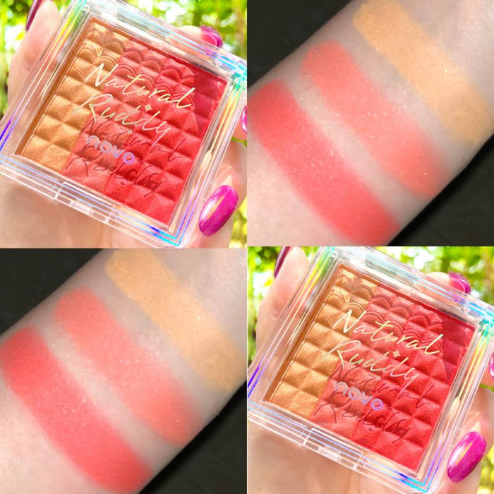 NOVO Vitality Light Feather Tricolor Gradient Blush Palette No Irritation Blusher Palette Waterproof Face Cheek Blush