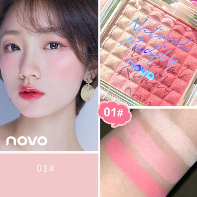 NOVO Vitality Light Feather Tricolor Gradient Blush Palette No Irritation Blusher Palette Waterproof Face Cheek Blush