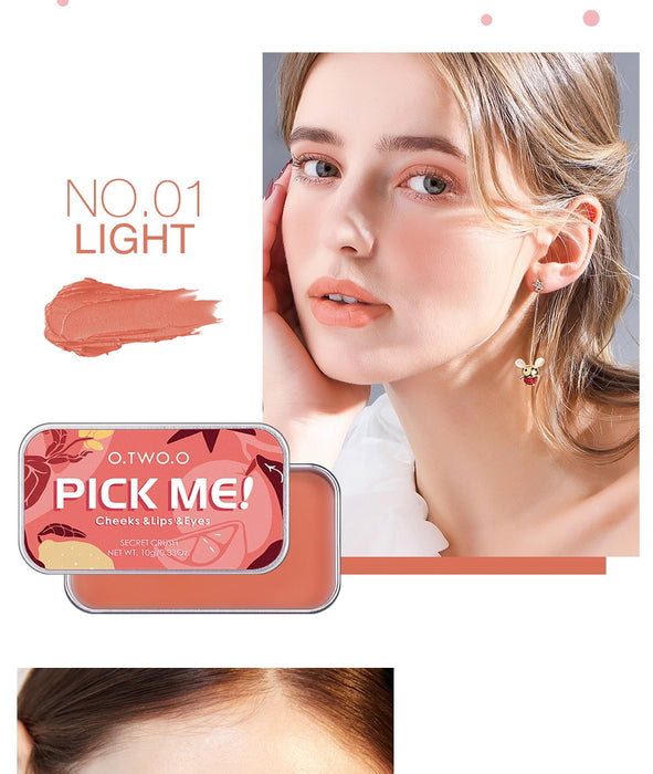 VenusFox O.TWO.O Newest 3 In 1 Blush Eyeshaodow Lipstick Multifuntion Makeup Cream Make Up Peach Face Blusher Contouring Palette