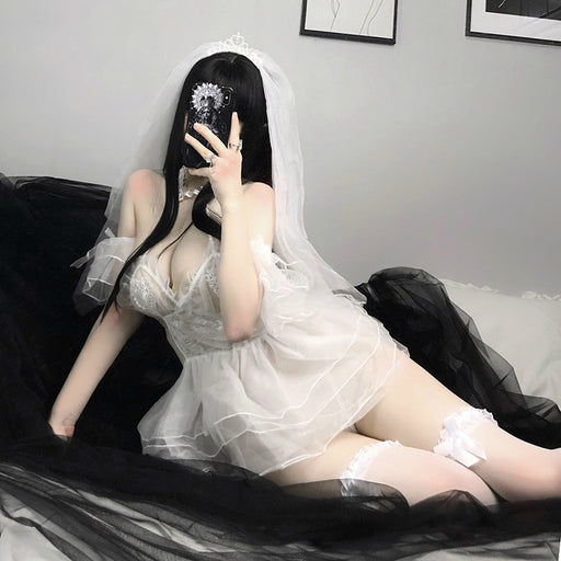 VenusFox Japanese Sexy Lingerie for Women Bride Cosplay Uniform Maid Temptation Porn Roleplay Lace Nightdress Cute Costumes Wedding Dress
