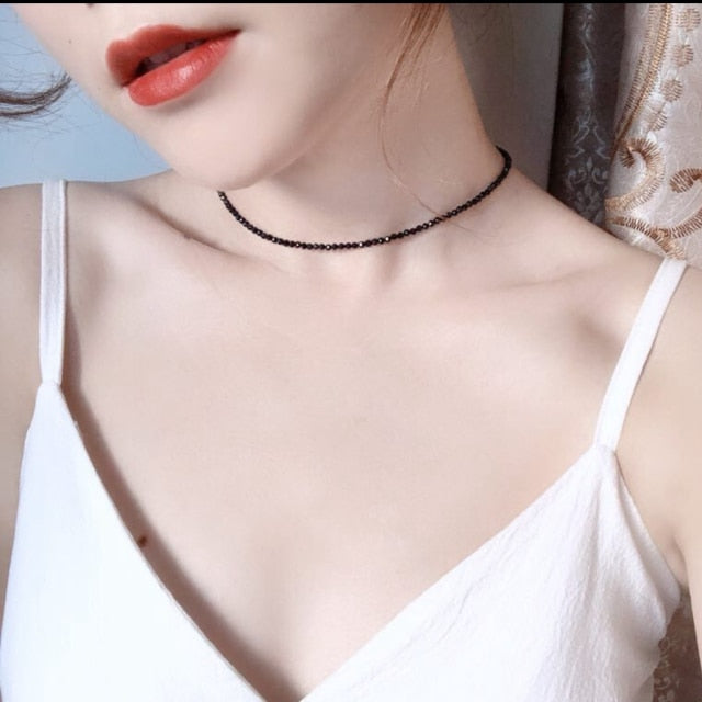 VenusFox Choker Necklace Real Black Spinel Freshwater Pearl 925 Sterling Silver Women Gift for Mothers Friend