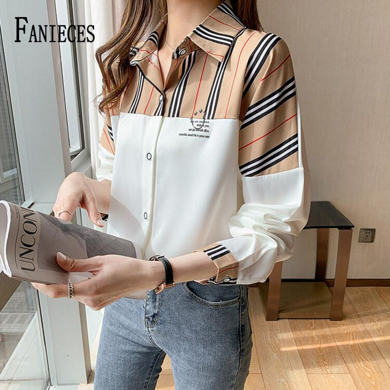 VenusFox Office Lady Blouses Long Sleeved Leopard Print