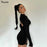 VenusFox Women Spring Casual High Street Stretch Slim Cut Out Sexy Mini Bodycon Black Dress