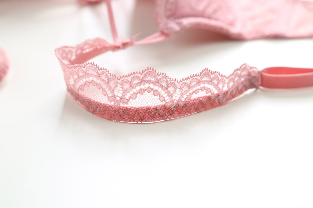 VenusFox Ultra-thin Cup Sexy Lace Underwear Pink Push Up Bra Set Bow Lingerie Comfortable Brassiere Panties Set Big Size 95E 90E