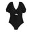 VenusFox Short Sleeve One Piece Swimsuit Women Solid Swimwear Cut Out Monokini Push Up Swim Suit Korea Style Bathing Suit Pad Open Back