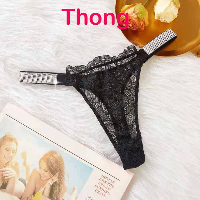 VenusFox Sexy Secret Lace Rhinestone Bikini Thong Letter LOGO Brand Design Push Up Bra Panty 2 Piece Women Adjustable Underwear Sets