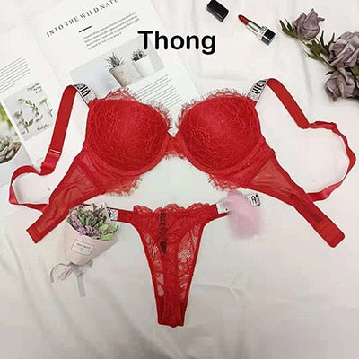 VenusFox Sexy Secret Lace Rhinestone Bikini Thong Letter LOGO Brand Design Push Up Bra Panty 2 Piece Women Adjustable Underwear Sets