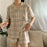 VenusFox Sweet Pajama Women Nightwear Grid Printed Summer Short Sleeve Sleepwear Trendy Leisure Korean Style Shorts Homewear Suit
