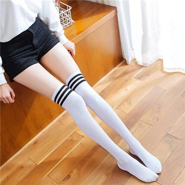 VenusFox Cute Striped Long Socks Women's Long Warm Thigh High Socks New Fashion Striped Knee Socks